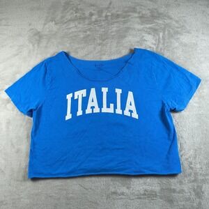 John Galt Italia Shirt Womens One Size Blue Cropped Distressed Colorful New